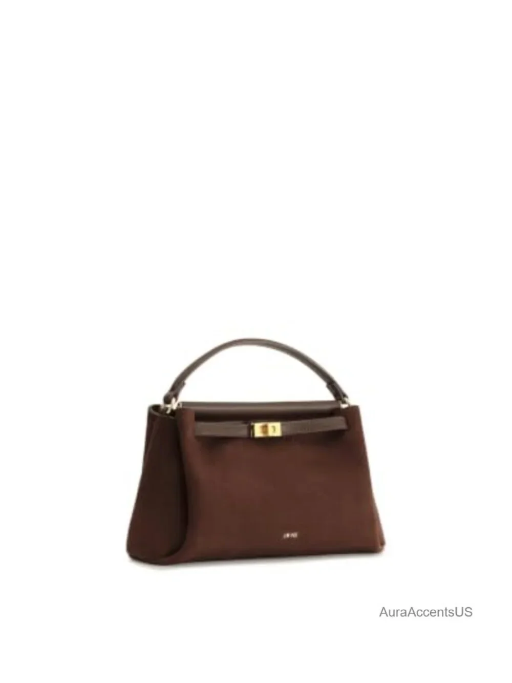 Faux Suede Top Handle Satchel Bag with Gold Hardware Crossbody